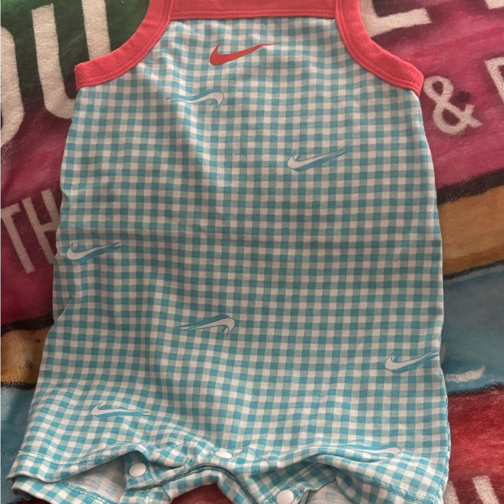 Nike Teal Checkered Romper with Coral Trim